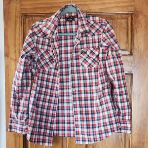 Kimes Ranch Red White and Blue Plaid Button-Down Western Shirt